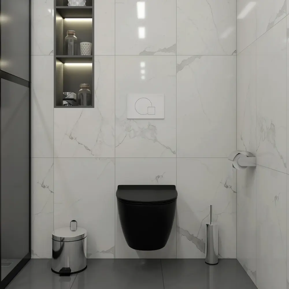 Фото 3 Инсталляция с унитазом комплект 5 в 1 Teymi F14980 унитаз подвесной безободковый торнадо черный Lina Pro Vortex Black кнопка белая