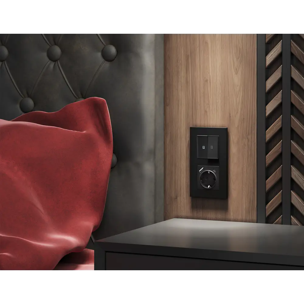 Фото 2 Накладка для розетки с заземлением со шторками 2USB A+C Ambrella volt Alfa AP8100 цвет черный матовый Фото 2 Накладка для розетки с заземлением со шторками 2USB A+C Ambrella volt Alfa AP8100 цвет черный матовый