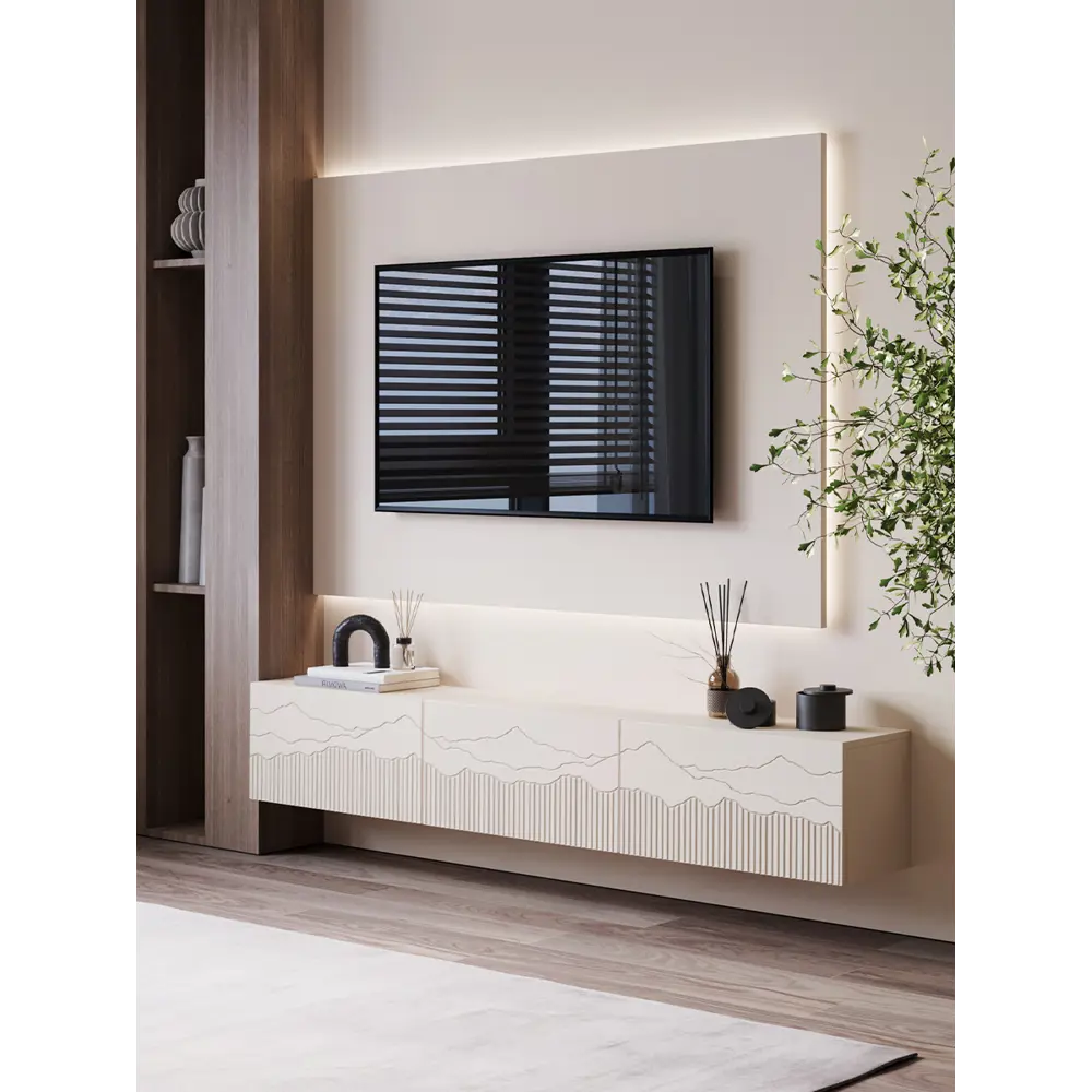 Фото Тумба под телевизор Puzzlemebel Тумбаxюгге 180x30x27 см ЛДСП цвет бежевый Фото Тумба под телевизор Puzzlemebel Тумбаxюгге 180x30x27 см ЛДСП цвет бежевый