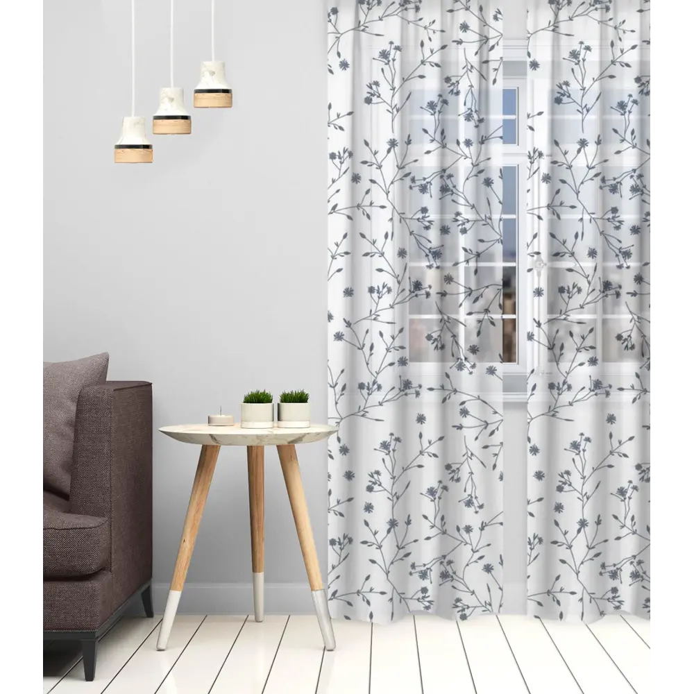 Фото Комплект тюлей Этель Flowers 5525186 на шторной ленте, 260x145 см, цвет белый, 2 шт