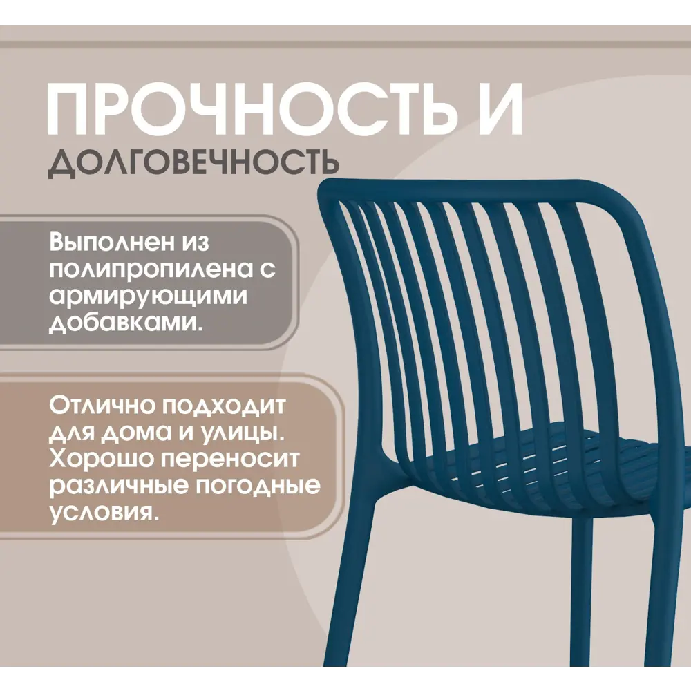 Фото 9 Стул садовый Sheffilton 2585961405 53x79x58 см пластик цвет темно-синий