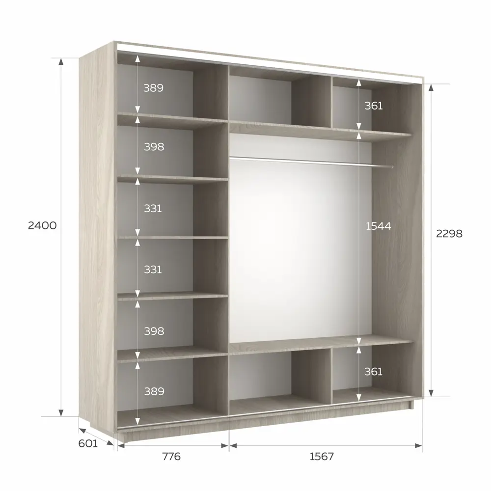 Фото 3 Шкаф-купе Мебельная Компания Е1 3 дверный 240x240x60 см зеркало 9 полок ЛДСП цвет ясень шимо светлый 1emt1_240240_shs Фото 3 Шкаф-купе Мебельная Компания Е1 3 дверный 240x240x60 см зеркало 9 полок ЛДСП цвет ясень шимо светлый 1emt1_240240_shs