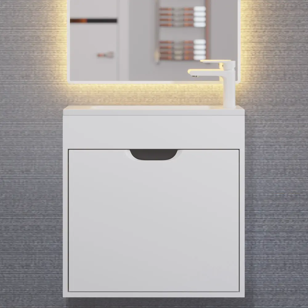 Фото 2 Тумба с раковиной для ванной подвесная Uperwood Modul 60x21x62 см белая/графит