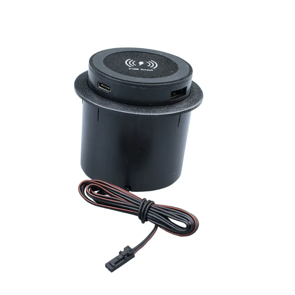 Фото 2 Зарядка беспроводная Qi встраиваемая GLS Pop-up Lift mini USB-A+C цвет черный Фото 2 Зарядка беспроводная Qi встраиваемая GLS Pop-up Lift mini USB-A+C цвет черный
