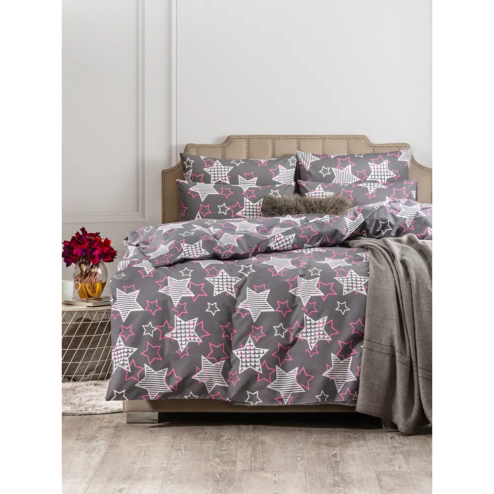 Фото Комплект постельного белья Dome Виборг перкаль евро наволочки 50 x 70- 2 шт цвет белый, серый, розовый