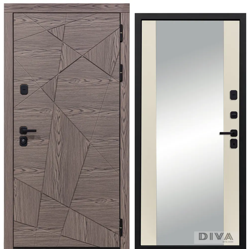 Фото Входная дверь Diva 97/2 205x86см правый цвет Д15 софт шампань/дуб коньяк с зеркалом