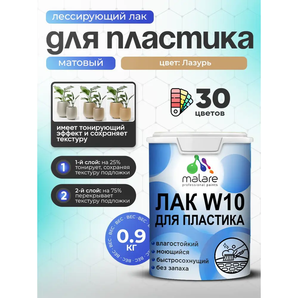 Фото Лак для пластика тонирующий Malare Series W моющийся быстросохнущий матовый лазурь 0.9 кг Фото Лак для пластика тонирующий Malare Series W моющийся быстросохнущий матовый лазурь 0.9 кг