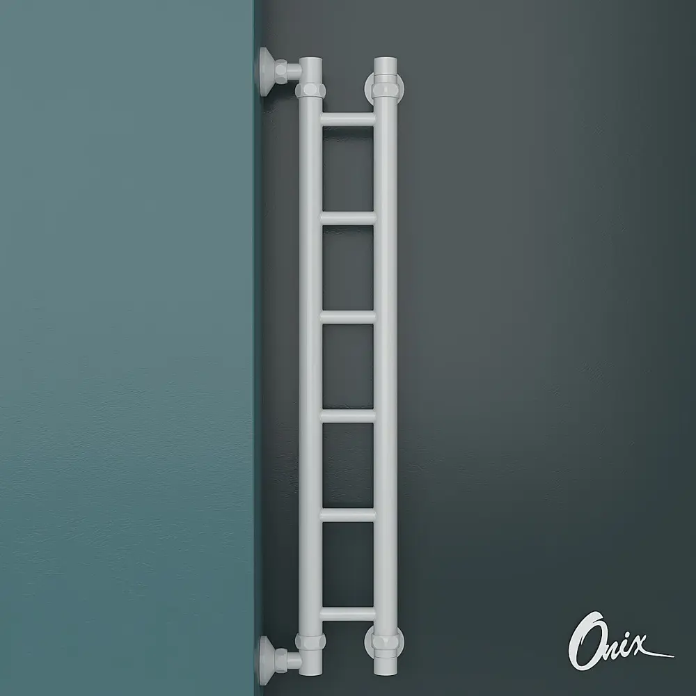 Фото 2 Полотенцесушитель водяной лестница Onix Classic white left 80x10 см боковая левая подводка нержавеющая сталь цвет белый Фото 2 Полотенцесушитель водяной лестница Onix Classic white left 80x10 см боковая левая подводка нержавеющая сталь цвет белый