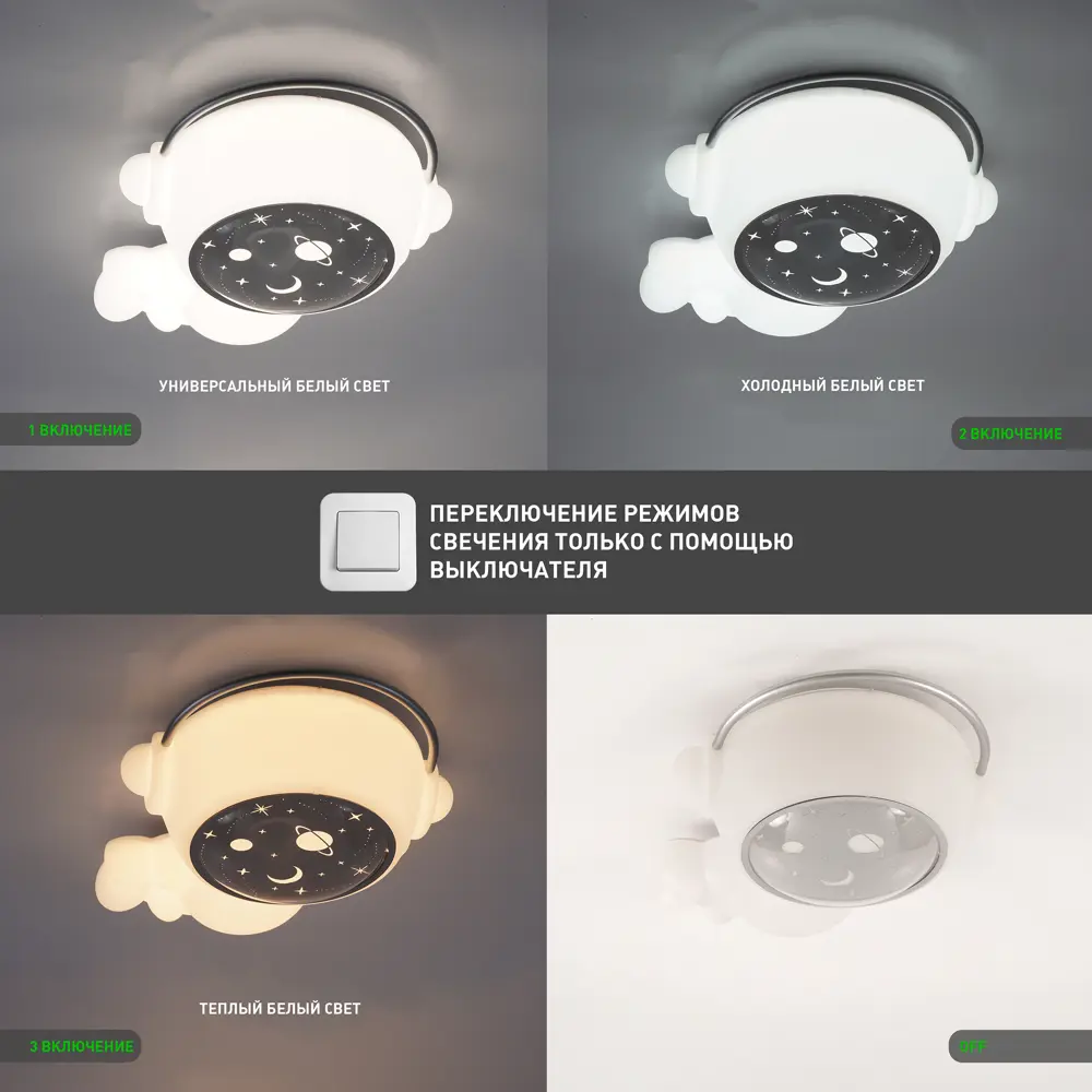Фото 4 Люстра потолочная светодиодная Estares Kids Astronaut 70W A-ON/OFF-520x360x200-SILVER/WHITE-220-IP20 Фото 4 Люстра потолочная светодиодная Estares Kids Astronaut 70W A-ON/OFF-520x360x200-SILVER/WHITE-220-IP20
