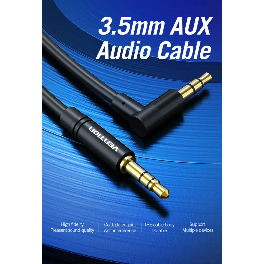 Фото 2 Кабель Vention аудио Jack 3/5 mm M/Jack 3/5 mm M угол 90 0.5 м черный BAKBD-T Фото 2 Кабель Vention аудио Jack 3/5 mm M/Jack 3/5 mm M угол 90 0.5 м черный BAKBD-T