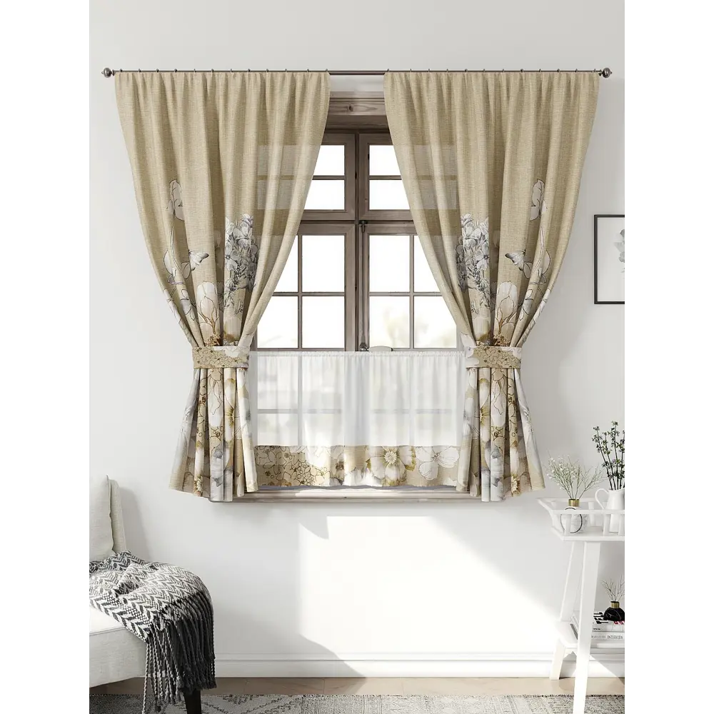 Фото Комплект штор Comfy way CW705177-160 на шторной ленте 160x150 см цвет бежевый Фото Комплект штор Comfy way CW705177-160 на шторной ленте 160x150 см цвет бежевый
