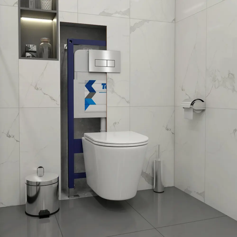 Фото 5 Комплект инсталляция с унитазом Teymi 5 в 1 F13280: унитаз подвесной безободковый Solli кнопка нержавеющая сталь Фото 5 Комплект инсталляция с унитазом Teymi 5 в 1 F13280: унитаз подвесной безободковый Solli кнопка нержавеющая сталь