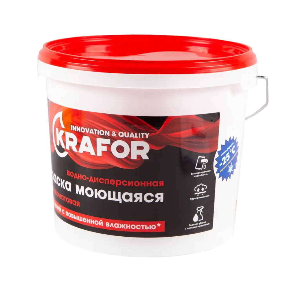 Фото Краска интерьерная глубокоматовая моющаяся KRAFOR 6.5 кг белая Фото Краска интерьерная глубокоматовая моющаяся KRAFOR 6.5 кг белая
