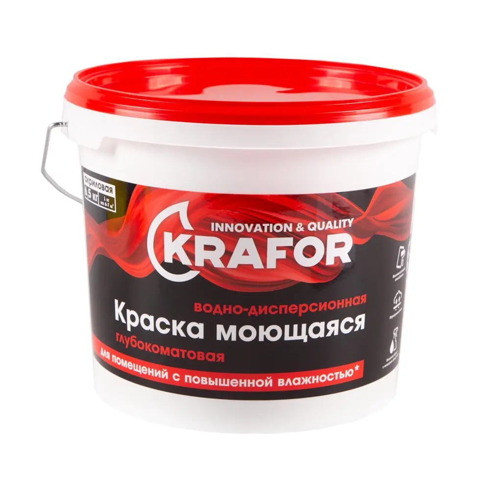 Фото 4 Краска интерьерная глубокоматовая моющаяся KRAFOR 6.5 кг белая Фото 4 Краска интерьерная глубокоматовая моющаяся KRAFOR 6.5 кг белая