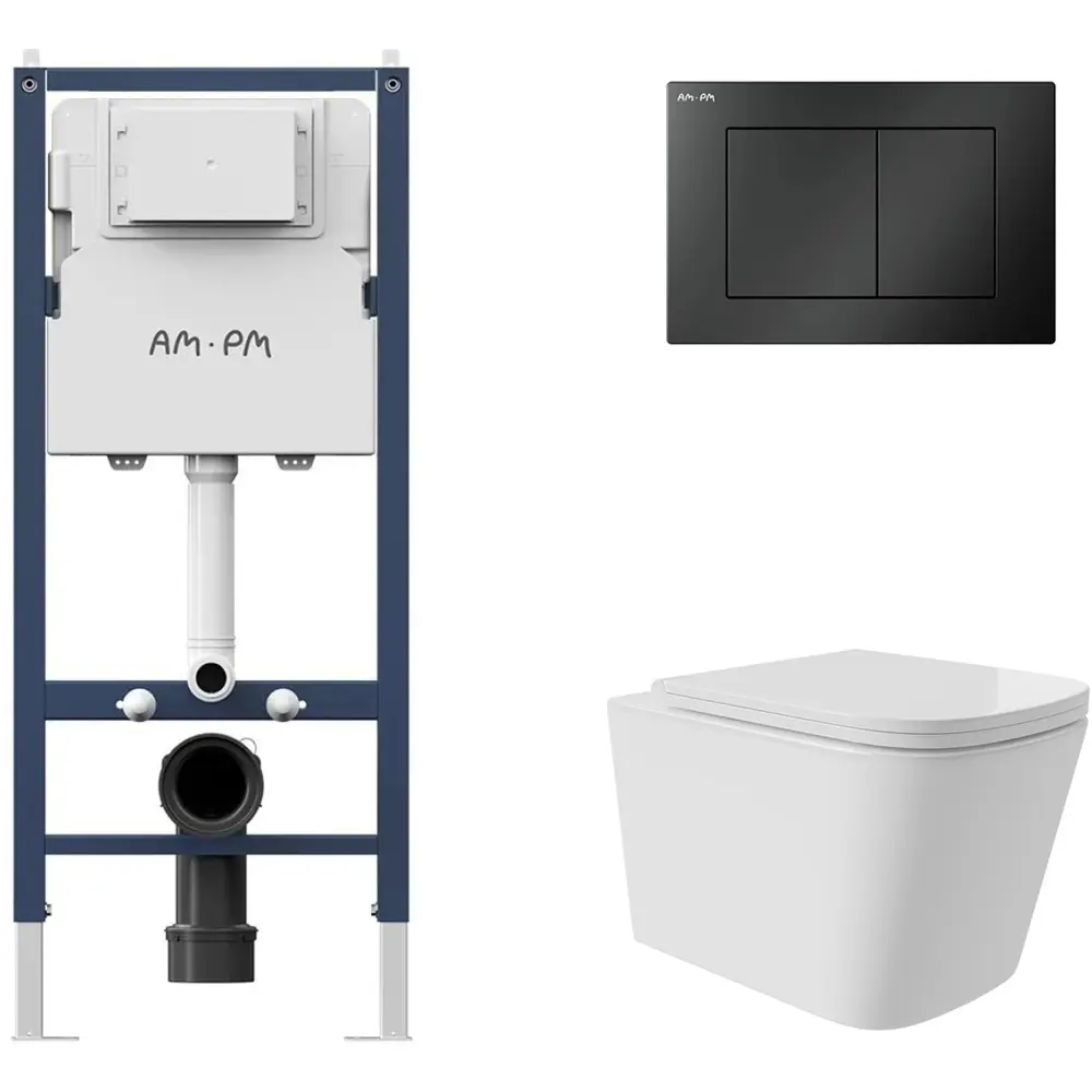 Фото 2 Инсталляция AM.PM I012709.0238 PrimeFit с клавишей слива PrimeFit S матовый черный унитаз Long 52.5x34.5 Vortex Soft-Close глянцевый белый квадрат Фото 2 Инсталляция AM.PM I012709.0238 PrimeFit с клавишей слива PrimeFit S матовый черный унитаз Long 52.5x34.5 Vortex Soft-Close глянцевый белый квадрат