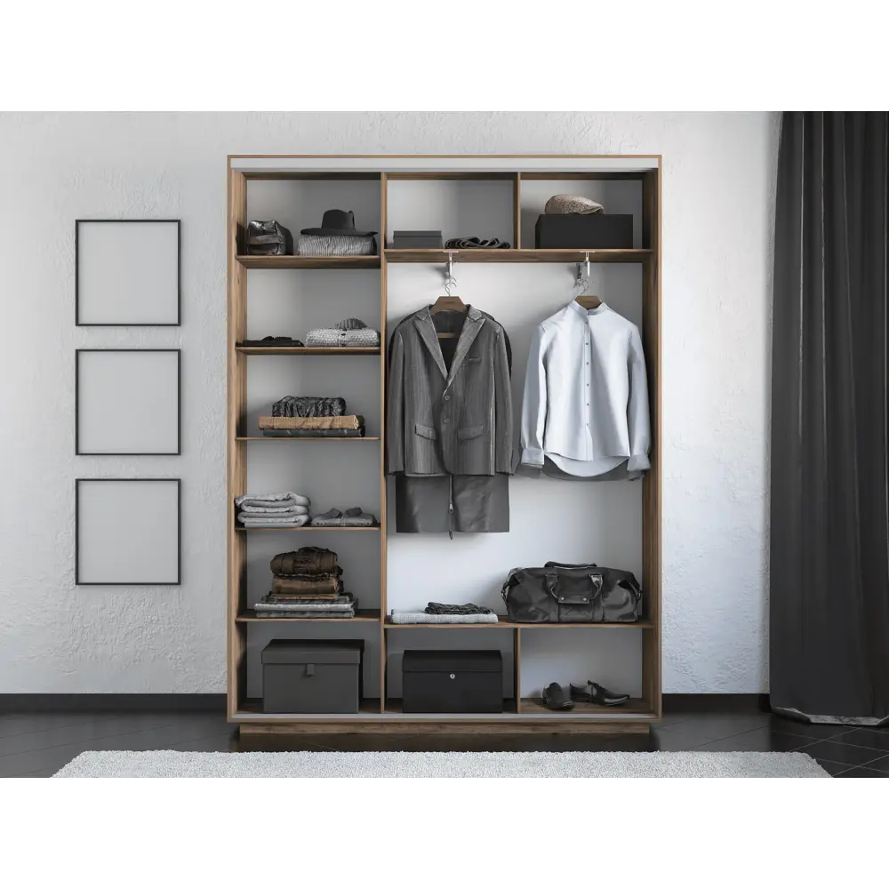 Фото 2 Шкаф-купе Мебельная Компания Е1 3 дверный 240x240x45 см зеркало 9 полок ЛДСП цвет крафтовый дуб Фото 2 Шкаф-купе Мебельная Компания Е1 3 дверный 240x240x45 см зеркало 9 полок ЛДСП цвет крафтовый дуб