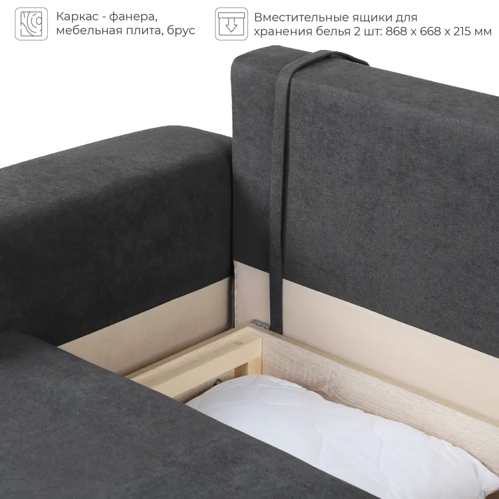 Фото 6 Диван Nrava Stout Alba 260x90x100 см ткань цвет графит Фото 6 Диван Nrava Stout Alba 260x90x100 см ткань цвет графит