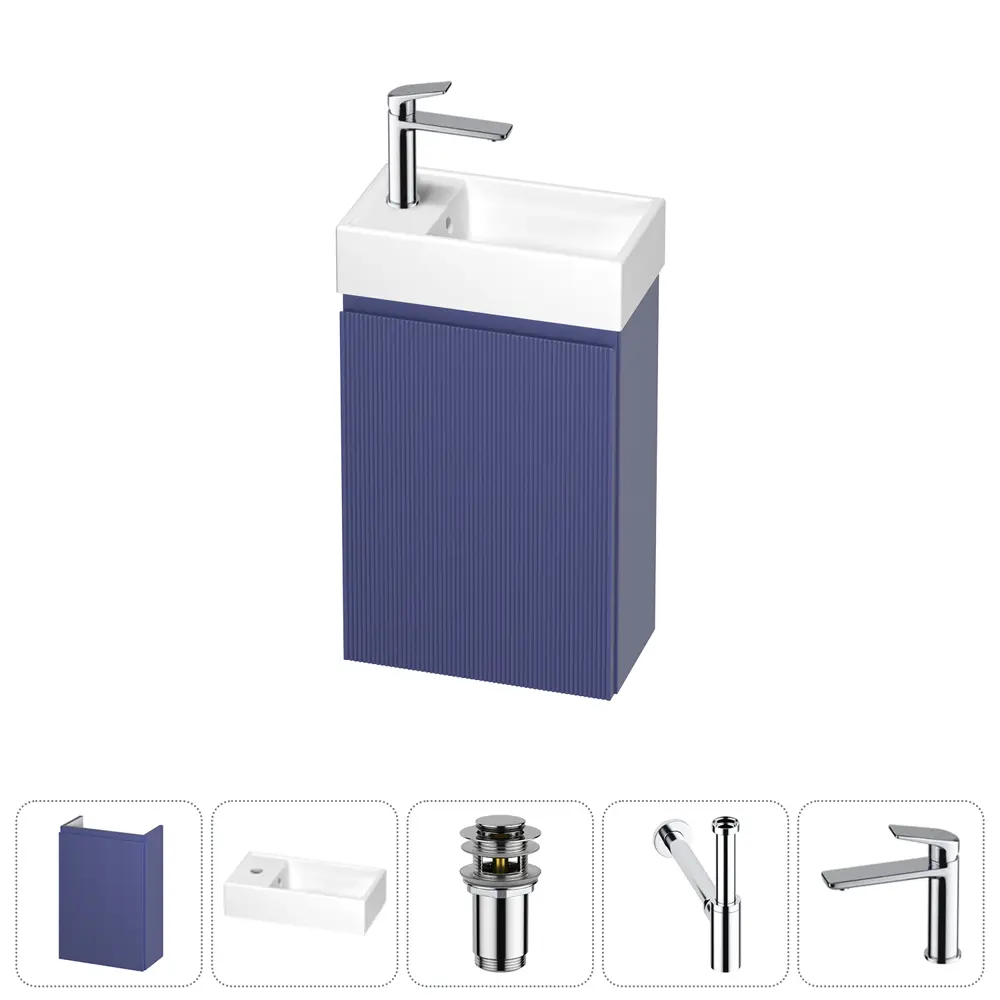 Фото Тумба с раковиной подвесная Wellsee WC Area 20216875R с донным клапаном, сифоном и смесителем цвет синий Фото Тумба с раковиной подвесная Wellsee WC Area 20216875R с донным клапаном, сифоном и смесителем цвет синий