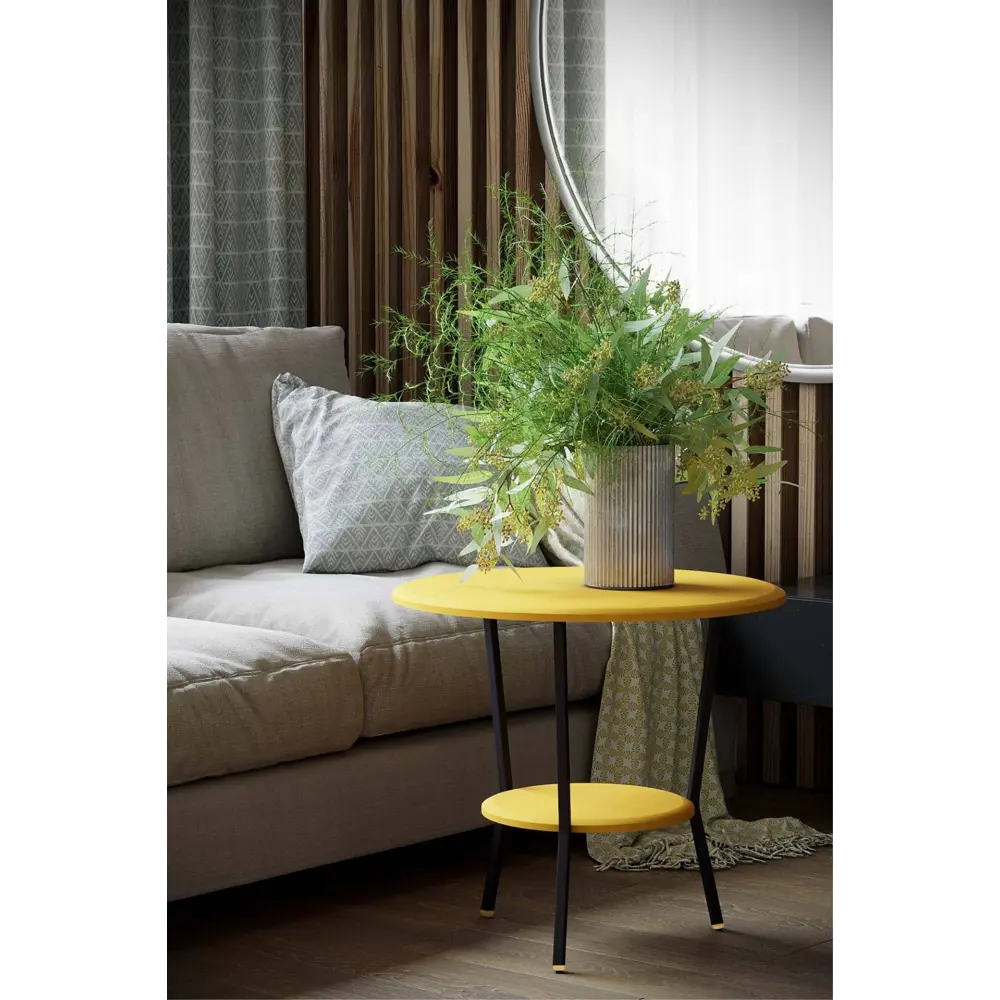 Фото 3 Журнальный столик круглый Калифорния мебель 55x55x50 см жёлтый/золотой