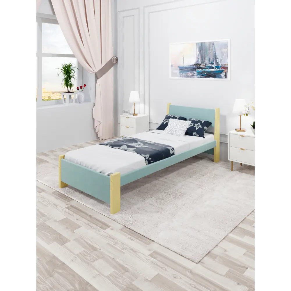 Фото 3 Кровать Solarius Мишка орто основание 80 x 80 x 210 см дерево цвет тиффани;ванильный Фото 3 Кровать Solarius Мишка орто основание 80 x 80 x 210 см дерево цвет тиффани;ванильный