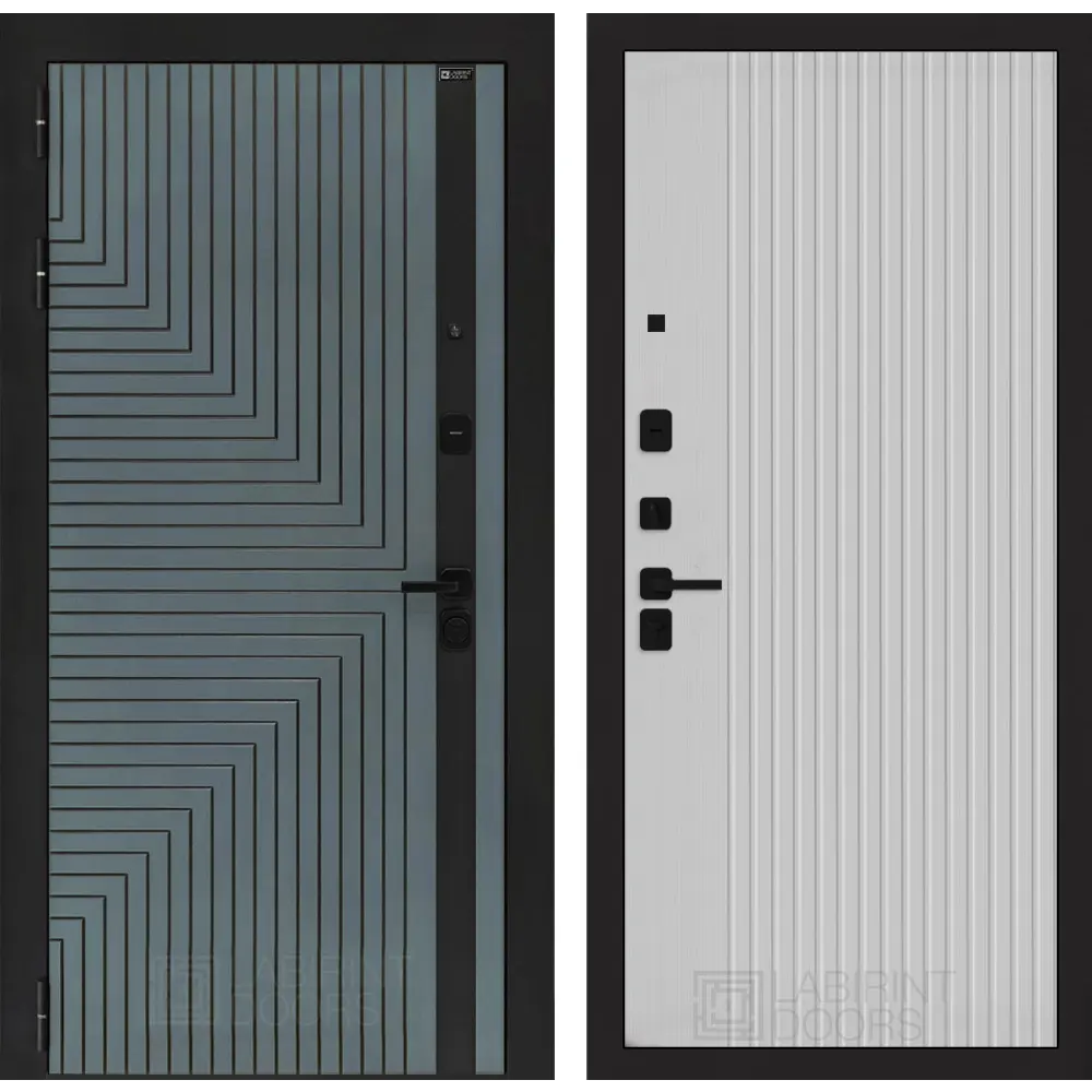 Фото Входная дверь Лабиринт Кредор П29 левый 205x88см цвет серо-зеленый с патиной/белый софт рельеф