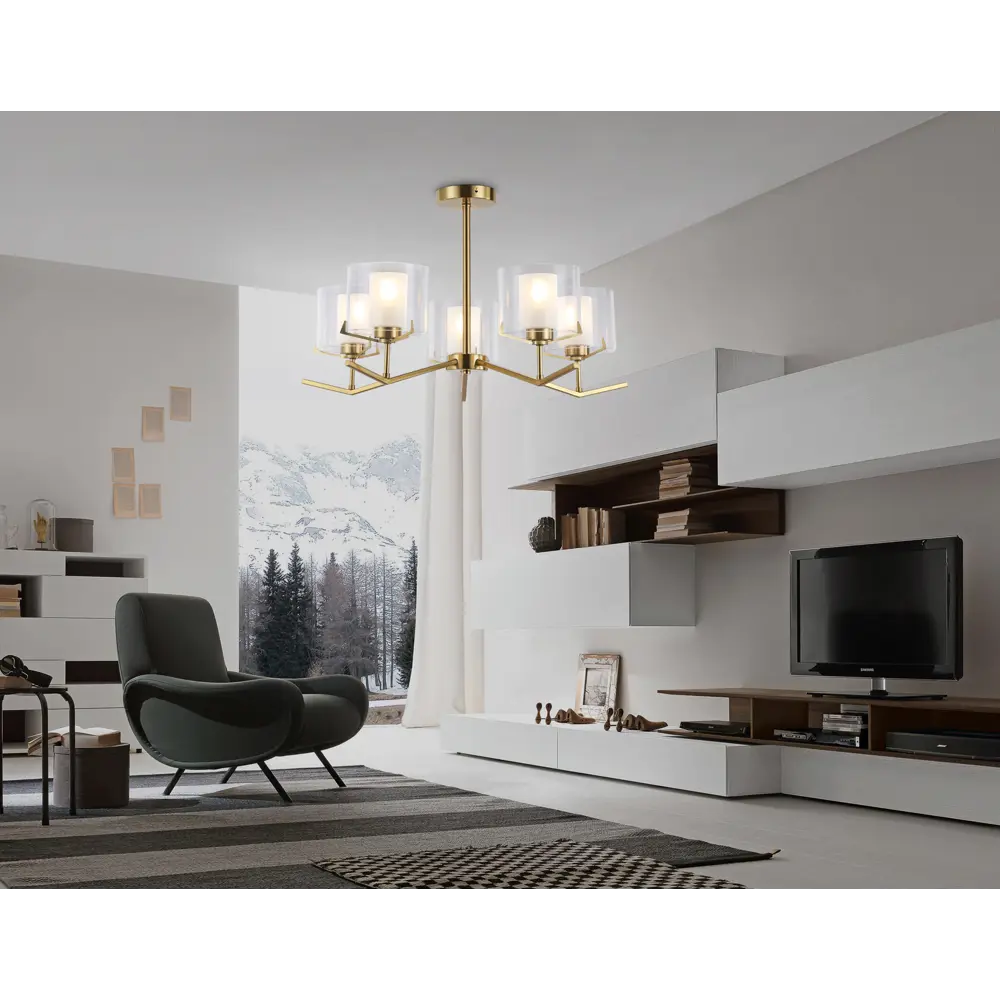 Фото 6 Люстра на штанге Ambrella light High light Lh57007 5 ламп 20 м² цвет белый матовый, латунь Фото 6 Люстра на штанге Ambrella light High light Lh57007 5 ламп 20 м² цвет белый матовый, латунь