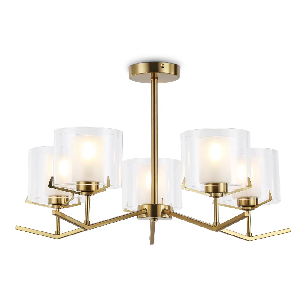 Фото Люстра на штанге Ambrella light High light Lh57007 5 ламп 20 м² цвет белый матовый, латунь Фото Люстра на штанге Ambrella light High light Lh57007 5 ламп 20 м² цвет белый матовый, латунь