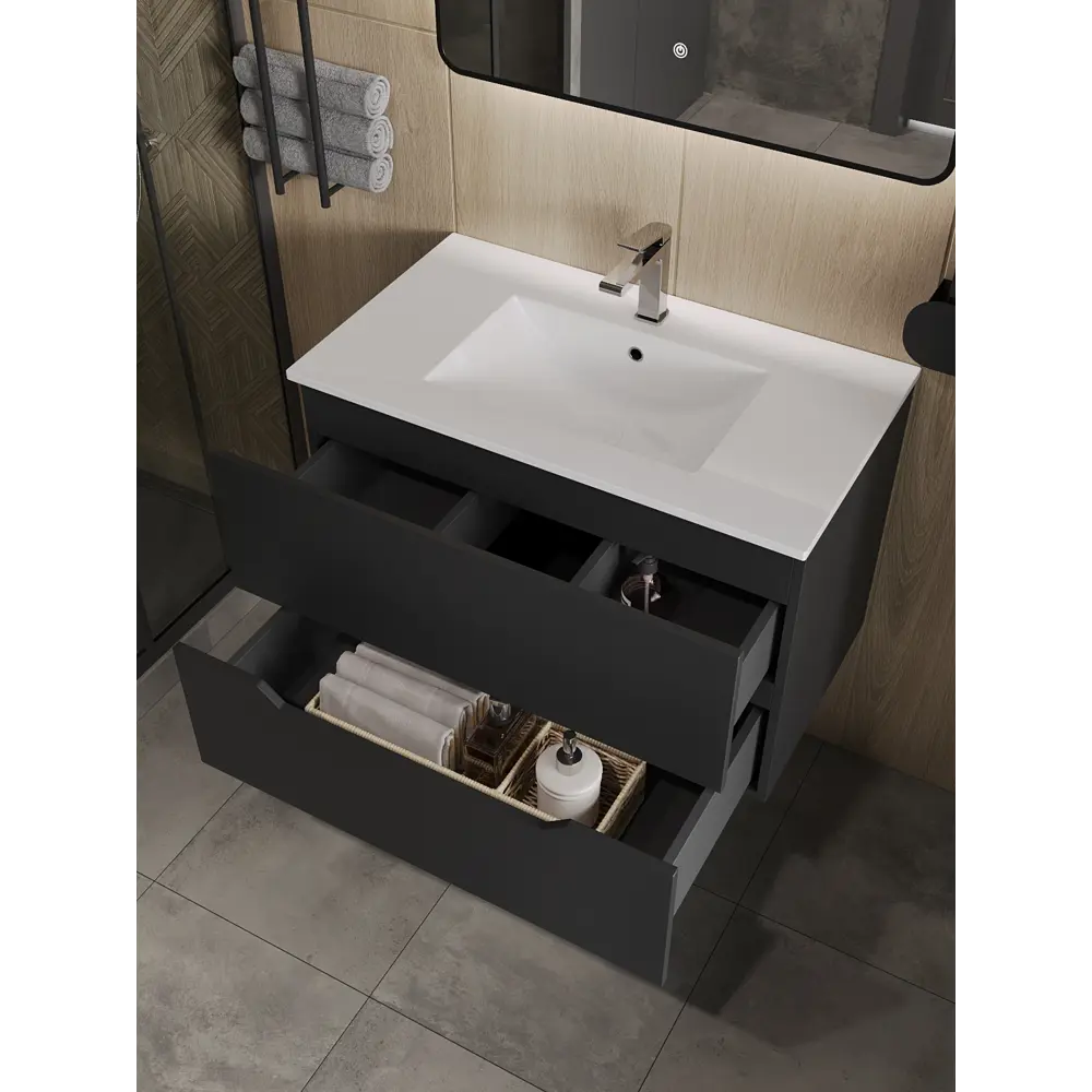 Фото 2 Тумба с раковиной Topline TLLi-70Tub+Ra подвесная цвет черный матовый Фото 2 Тумба с раковиной Topline TLLi-70Tub+Ra подвесная цвет черный матовый