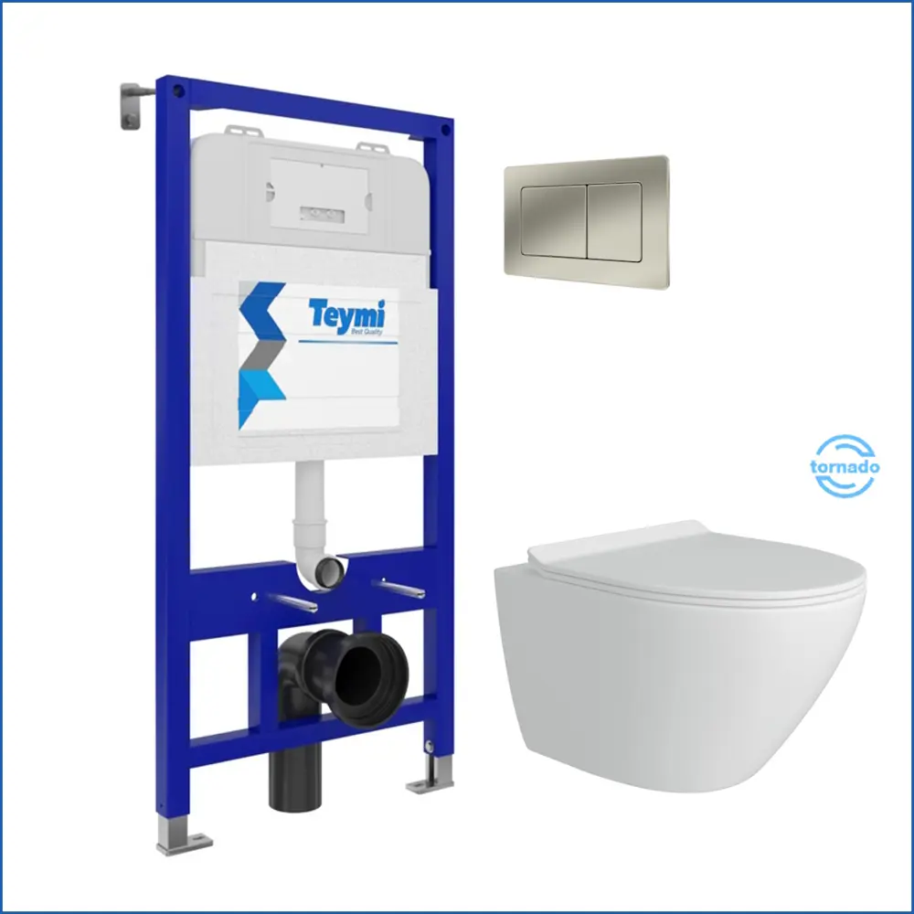 Фото 2 Комплект инсталляция с унитазом Teymi 5 в 1 F14463: унитаз подвесной безободковый торнадо Lina Pro Vortex кнопка нержавеющая сталь Фото 2 Комплект инсталляция с унитазом Teymi 5 в 1 F14463: унитаз подвесной безободковый торнадо Lina Pro Vortex кнопка нержавеющая сталь