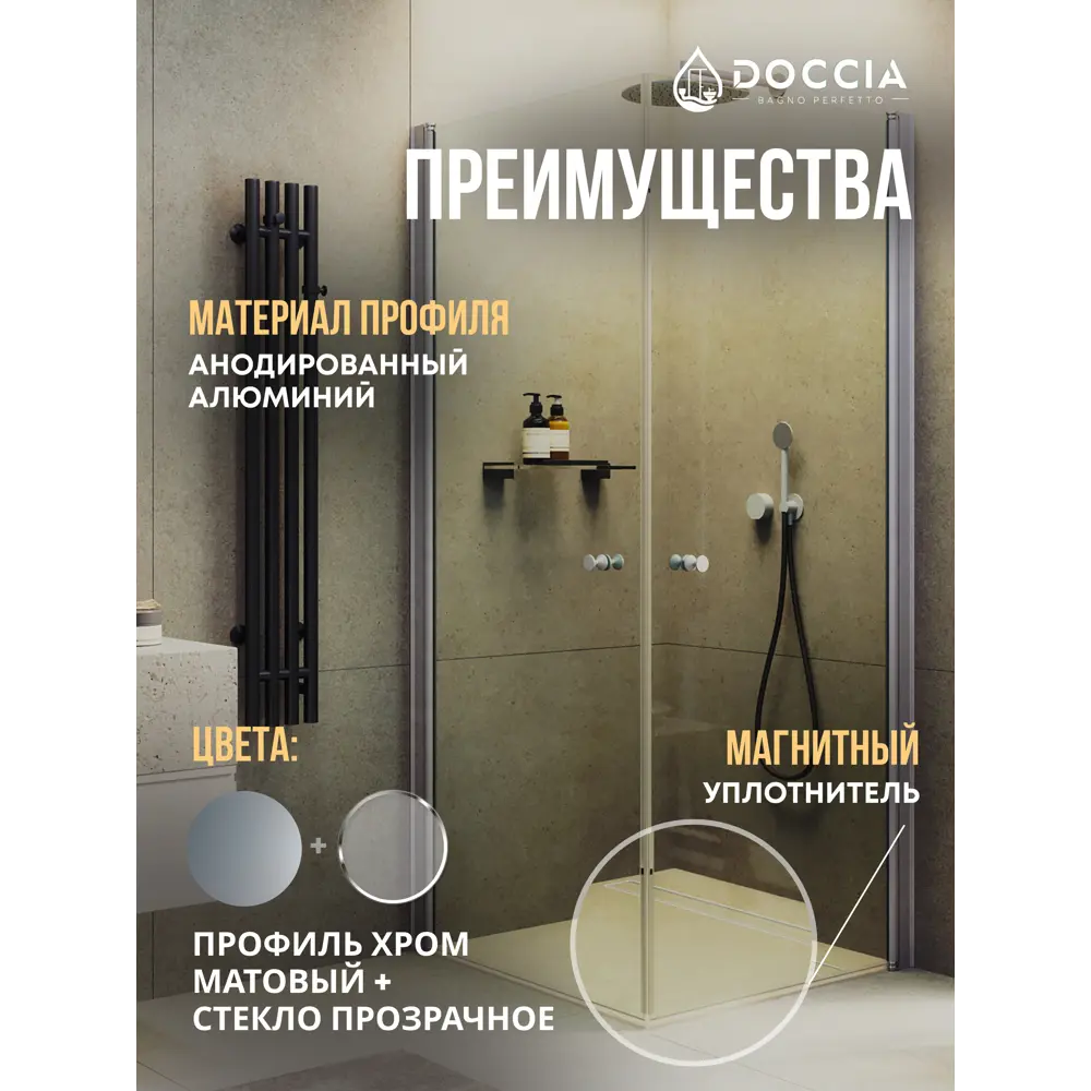 Фото 3 Душевой уголок Doccia GLASS90ypt/GL/5CHMT угол 90.5x90.5см хромированный профиль эффект стекла прозрачный Фото 3 Душевой уголок Doccia GLASS90ypt/GL/5CHMT угол 90.5x90.5см хромированный профиль эффект стекла прозрачный