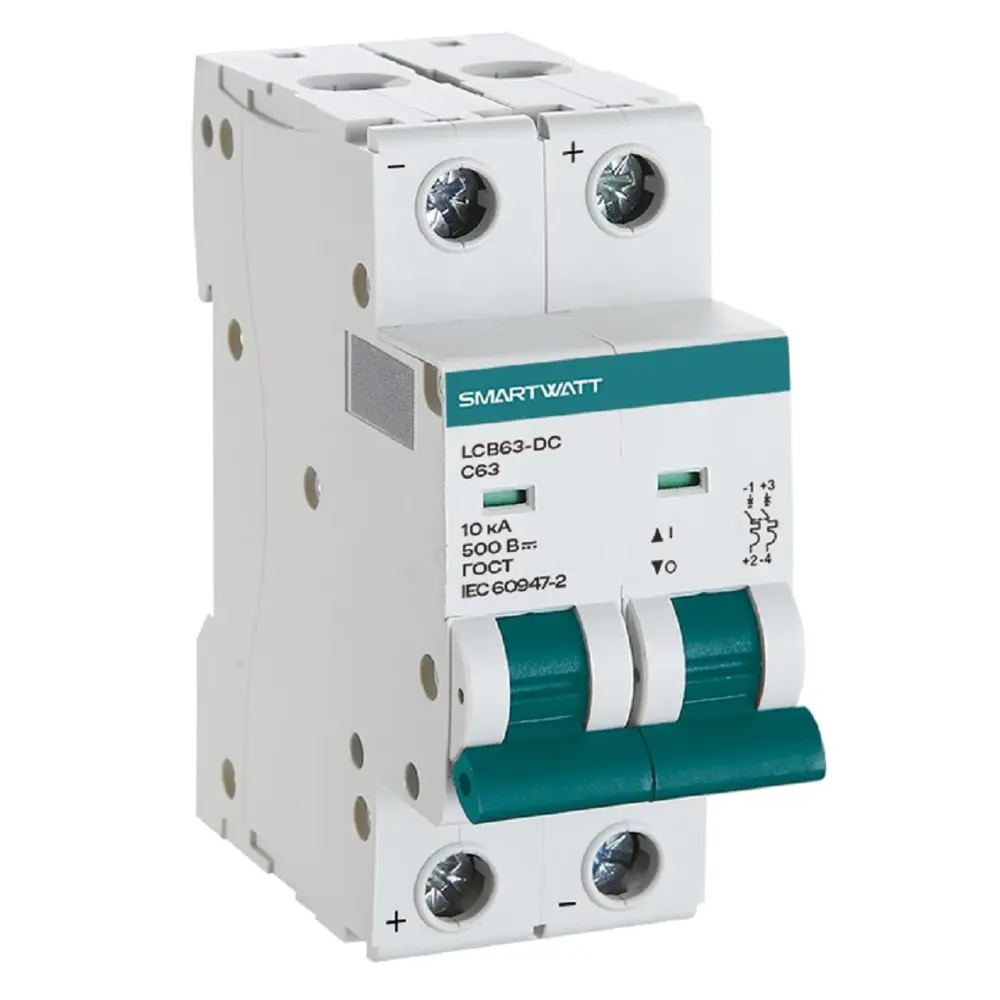 Фото Модульный автоматический выключатель Smartwatt PDE LCB63H-DC-C1/2 1 А 2P кривая C 10 кА Фото Модульный автоматический выключатель Smartwatt PDE LCB63H-DC-C1/2 1 А 2P кривая C 10 кА