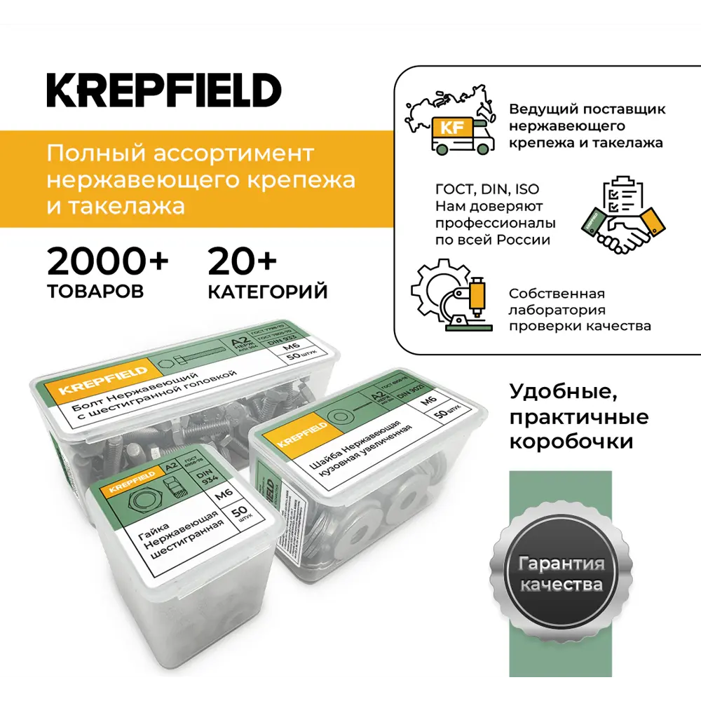 Фото 5 Саморезы универсальные Krepfield DIN 7976 шестигранные острые 5.5x45 мм 20 шт.