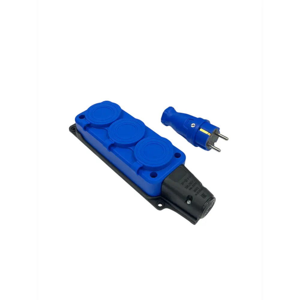 Фото 2 Розетка тройная с вилкой NVO-KI-COMBI-K-3-V-16-54-BLUE с заземлением и крышкой 230 В 16 A цвет синий Фото 2 Розетка тройная с вилкой NVO-KI-COMBI-K-3-V-16-54-BLUE с заземлением и крышкой 230 В 16 A цвет синий