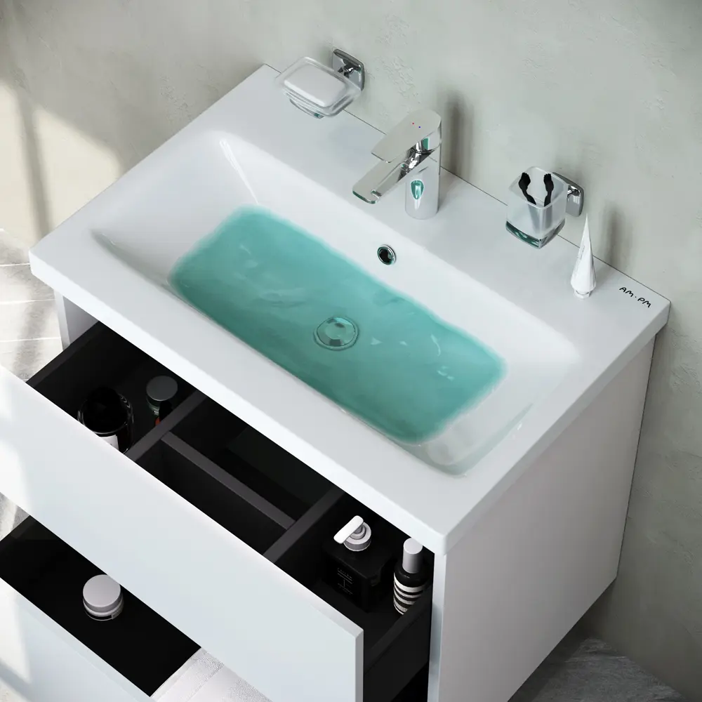 Фото 6 Тумба под раковину подвесная Am.pm M90FHX0602WC060WG-P22 60см цвет белый Фото 6 Тумба под раковину подвесная Am.pm M90FHX0602WC060WG-P22 60см цвет белый
