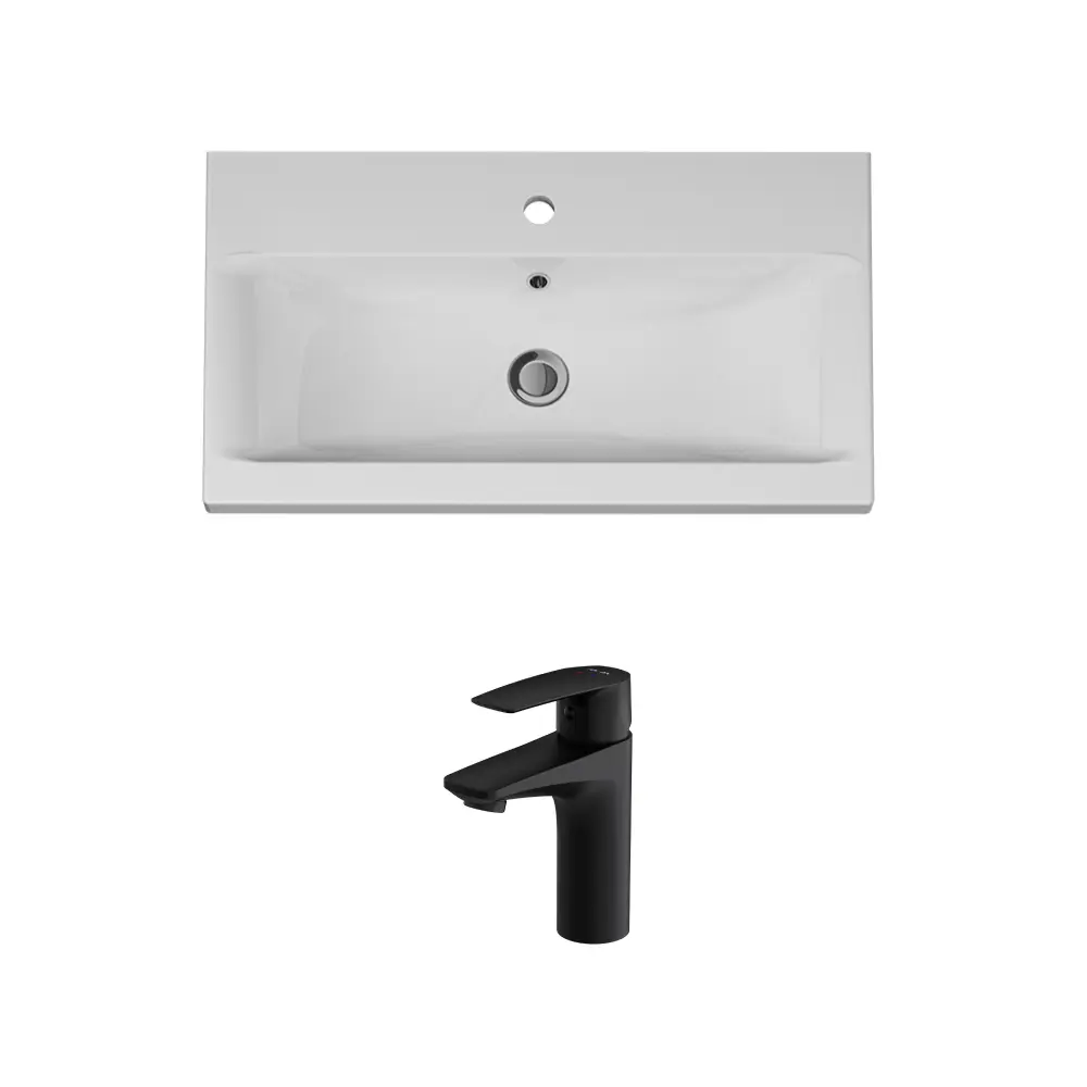 Фото Раковина для тумбы со смесителем AM.PM M90WCC0752WG-F90A02122 GEM 75 см цвет черный Фото Раковина для тумбы со смесителем AM.PM M90WCC0752WG-F90A02122 GEM 75 см цвет черный