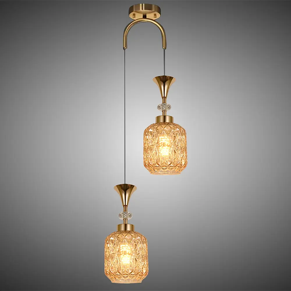 Фото 3 Светильник подвесной Reluce 02003-0.9-02 amber 2 лампы 12 м² цвет жёлтый/золотой Фото 3 Светильник подвесной Reluce 02003-0.9-02 amber 2 лампы 12 м² цвет жёлтый/золотой