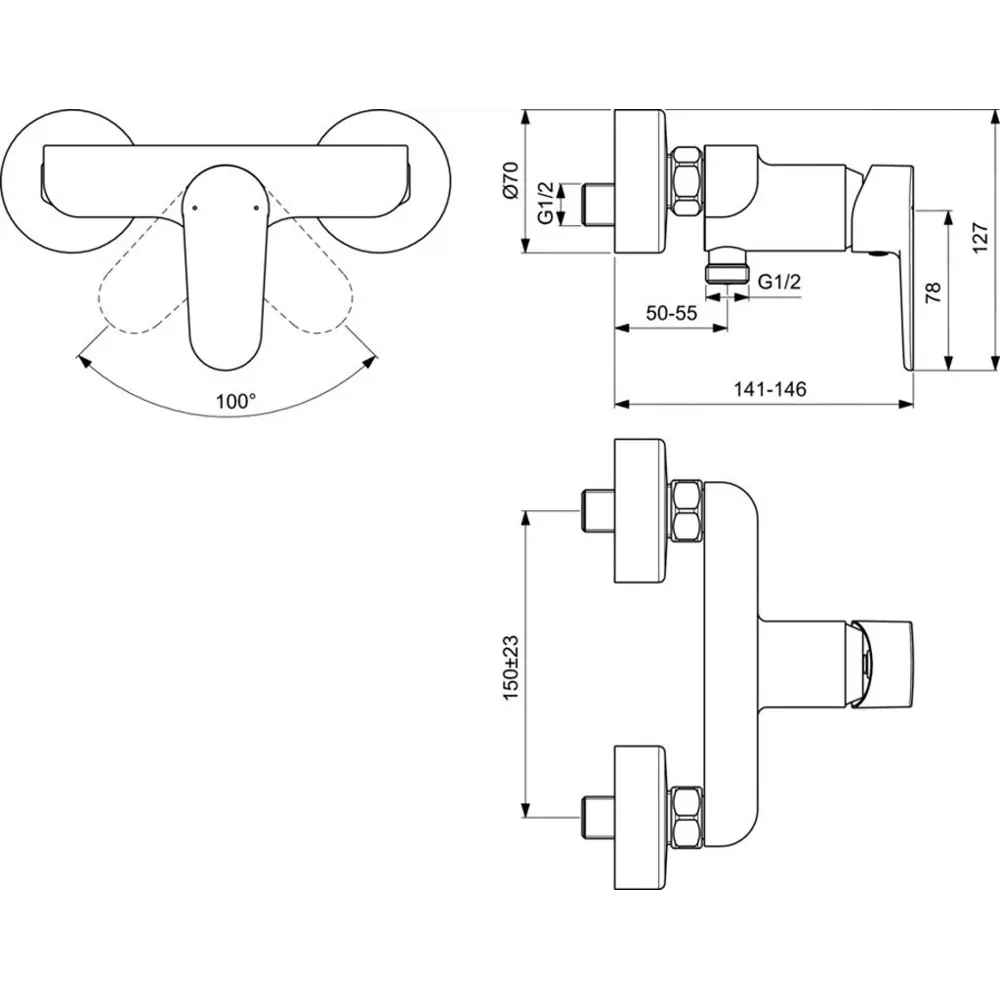 Фото 3 Настенный смеситель для душа Ideal Standard Tyria BC156AA однорычажный цвет Хром Фото 3 Настенный смеситель для душа Ideal Standard Tyria BC156AA однорычажный цвет Хром