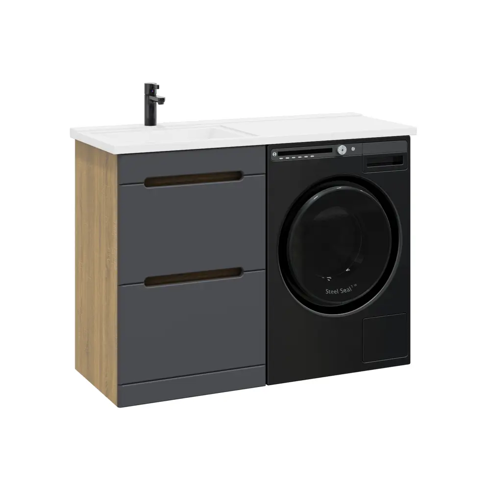 Фото 2 Тумба с раковиной RUVANN VIRTA 60 раковина Космос 120 левый в ванную напольная цвет дуб вотан, графит софт Фото 2 Тумба с раковиной RUVANN VIRTA 60 раковина Космос 120 левый в ванную напольная цвет дуб вотан, графит софт