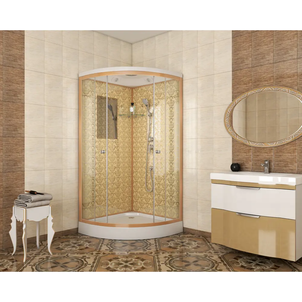 Фото Душевая кабина NG-7701G 90x90x210 низкий поддон 15см стенки золото Фото Душевая кабина NG-7701G 90x90x210 низкий поддон 15см стенки золото
