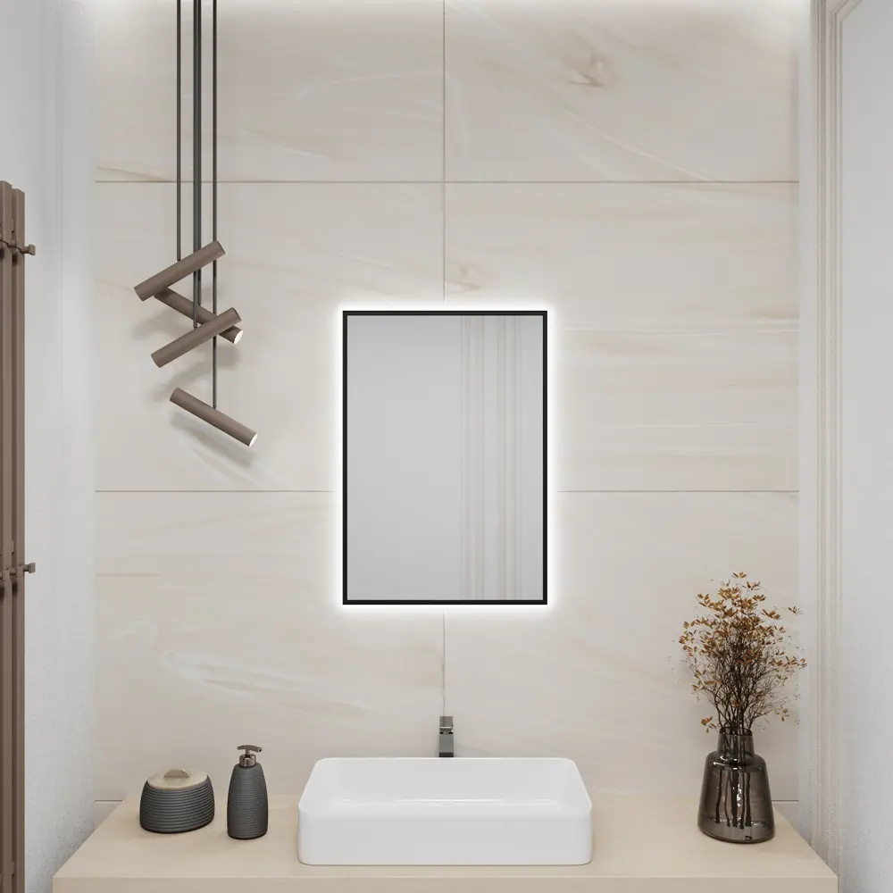 Фото Зеркало для ванной Alumirror 6040свет 6040чер6000к с подсветкой 40x60см