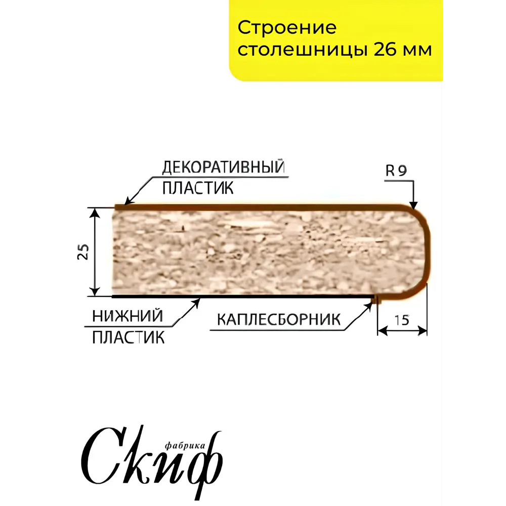 Фото 4 Кухонная столешница Скиф с торцевыми планками 300x60x2.6 см ЛДСП цвет кастилло темный Фото 4 Кухонная столешница Скиф с торцевыми планками 300x60x2.6 см ЛДСП цвет кастилло темный