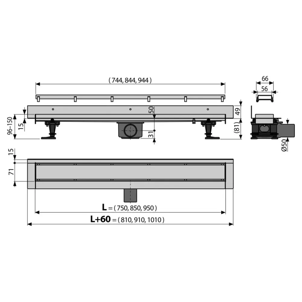 Фото 2 Водоотводящий желоб AlcaPlast APZ23-DOUBLE9-950 Фото 2 Водоотводящий желоб AlcaPlast APZ23-DOUBLE9-950