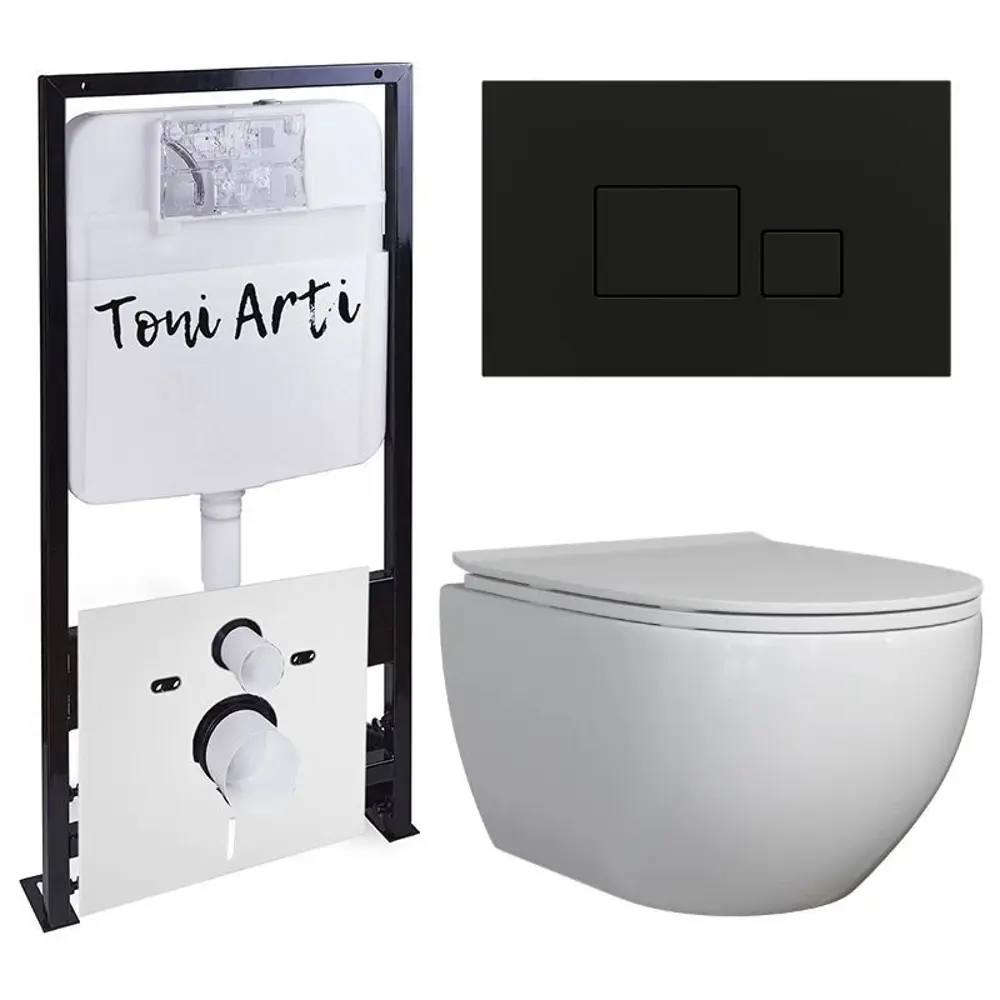 Фото Комплект инсталляция с подвесным унитазом TONI ARTI TA-01 Baglio с клавишей Tocco TA-0064 с сиденьем с микролифтом