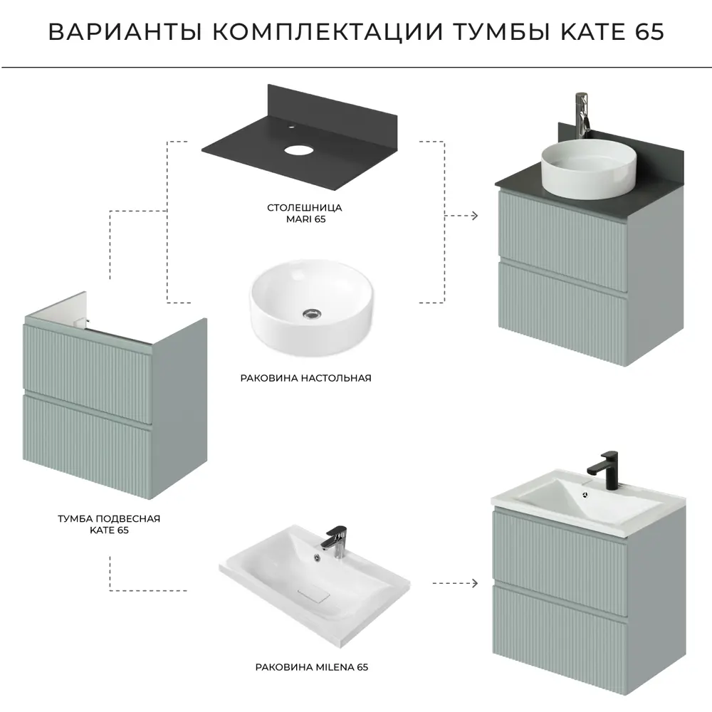 Фото 6 Тумба со столешницей Итана Kate 4657810336506 подвесная 65см цвет токио Фото 6 Тумба со столешницей Итана Kate 4657810336506 подвесная 65см цвет токио
