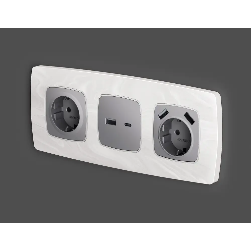 Фото 2 Накладка для розетки с заземлением и со шторками Ambrella volt Omega OP5070 цвет сталь матовая