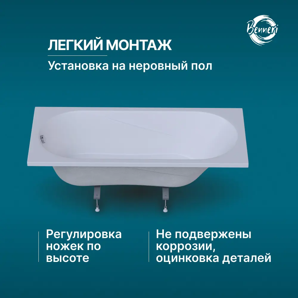 Фото 7 Прямоугольная ванна Benneri Milano BE.Mi160.UK.FBS акрил 160х70см Фото 7 Прямоугольная ванна Benneri Milano BE.Mi160.UK.FBS акрил 160х70см