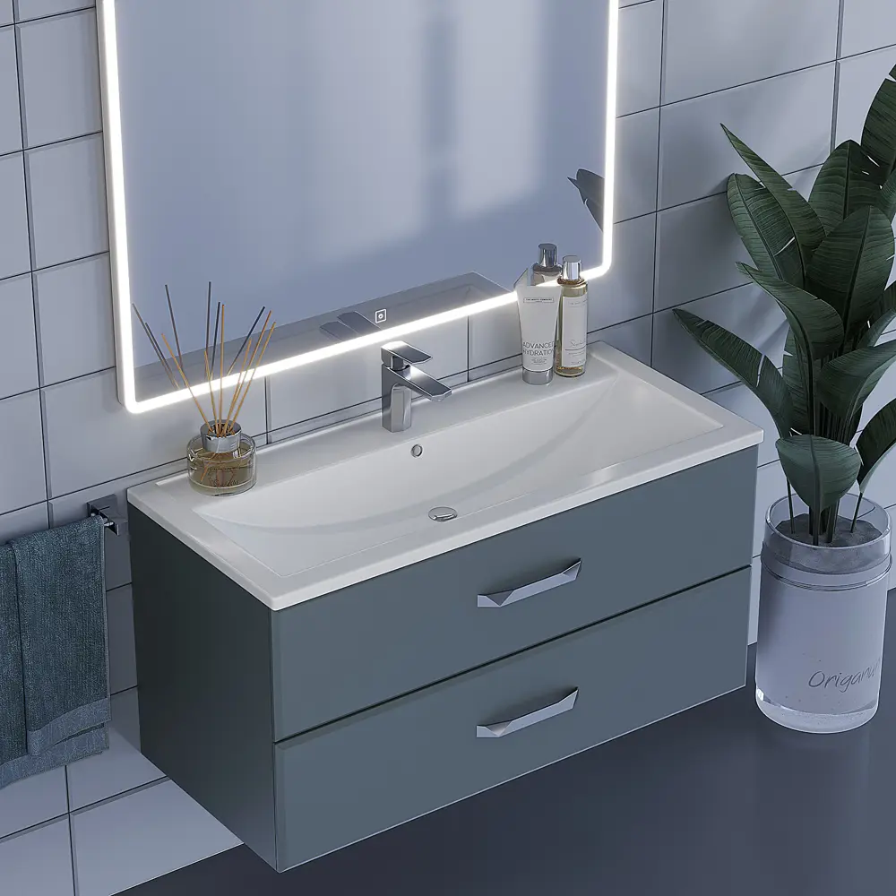 Фото 3 Тумба с раковиной для ванной подвесная Uperwood Foster 100x45x63 см серый графит Фото 3 Тумба с раковиной для ванной подвесная Uperwood Foster 100x45x63 см серый графит
