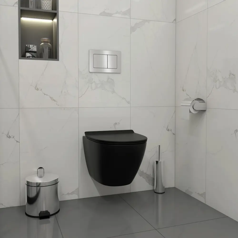 Фото 3 Инсталляция с унитазом комплект 5 в 1 Teymi F14996 унитаз подвесной безободковый торнадо черный Lina Pro Vortex Black кнопка нержавеющая сталь