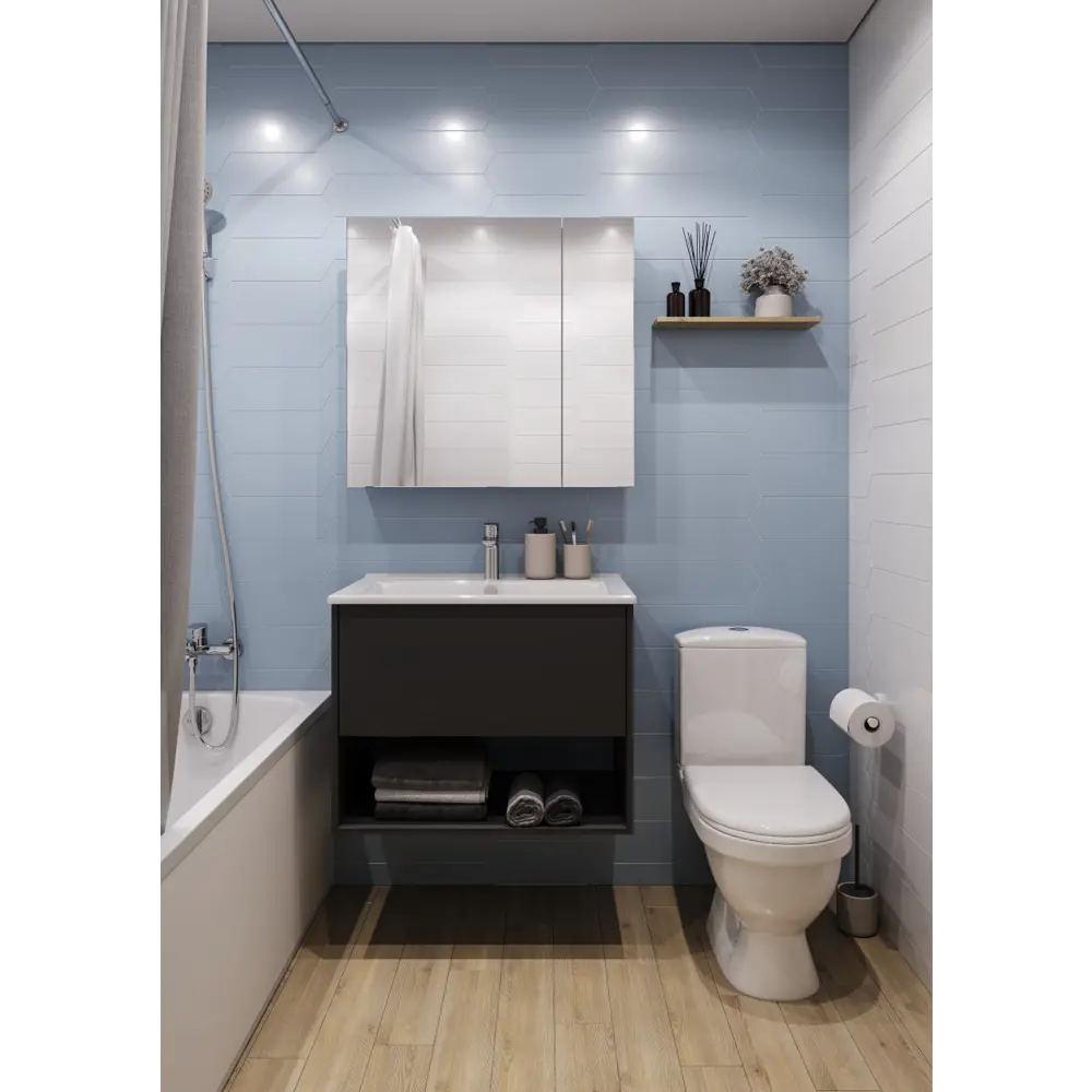Фото 5 Тумба с раковиной для ванной AQUATON 1A2884V3A4820 Форм 75 антрацит, раковина Элина 75