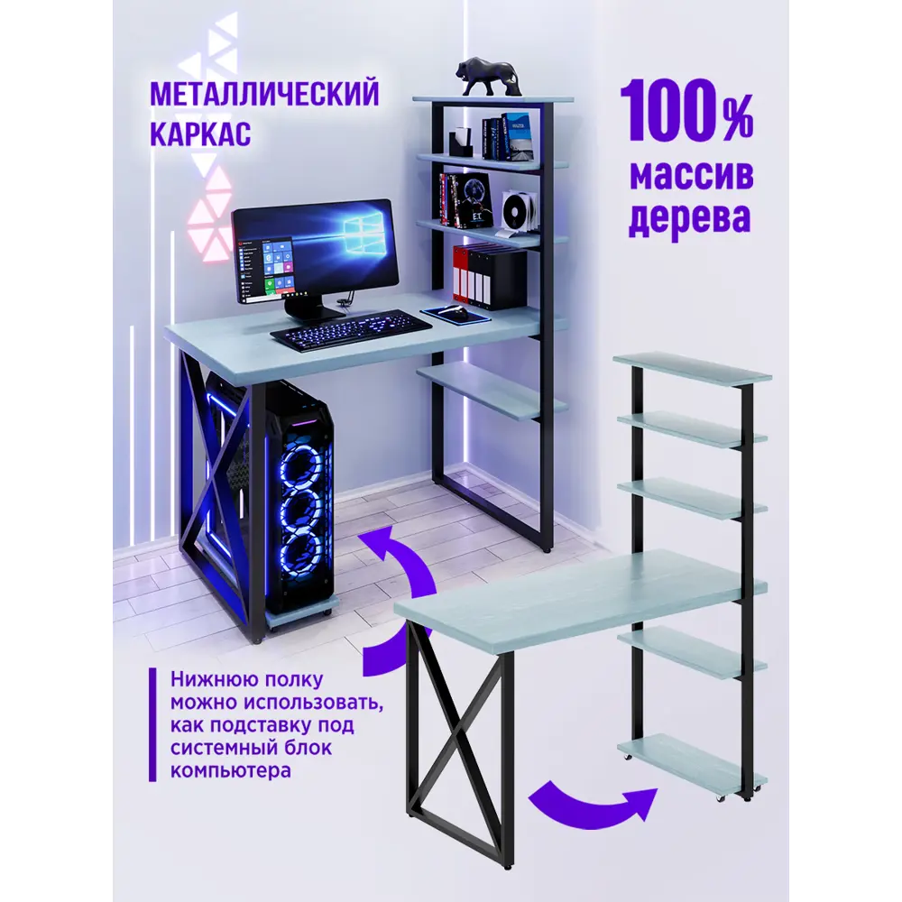 Фото 3 Стол Solarius loft с 5 полками столешница 40 мм 60x145x110 см крестообразные ножки крестообразные ножки сосна цвет голубой Фото 3 Стол Solarius loft с 5 полками столешница 40 мм 60x145x110 см крестообразные ножки крестообразные ножки сосна цвет голубой